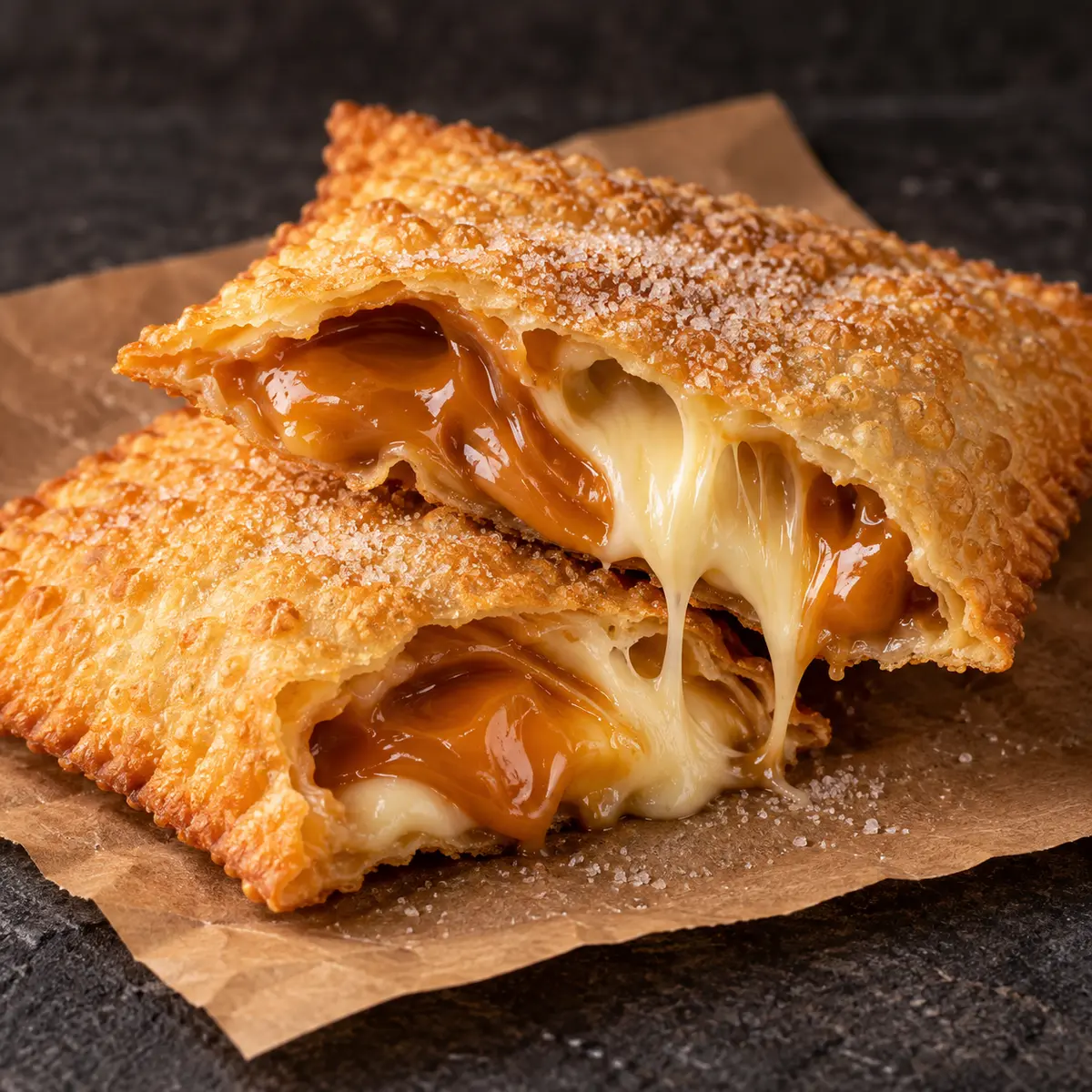 Pastel doce recheado com doce de leite e queijo